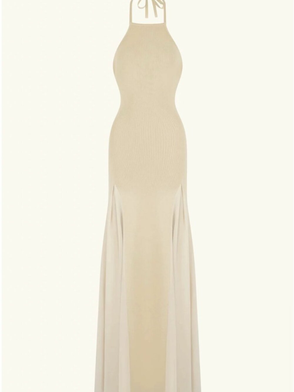 Meshki Soleil Knit And Mesh Halter Maxi Dress S/L Cream Wedding Event - Picture 7 of 10
